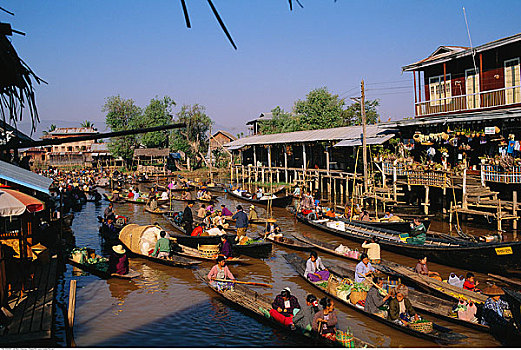 水上市场,茵莱湖,缅甸