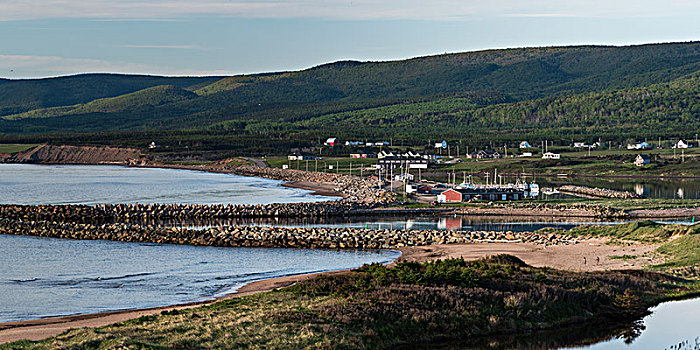 风景,港口,小路,布雷顿角岛,新斯科舍省,加拿大