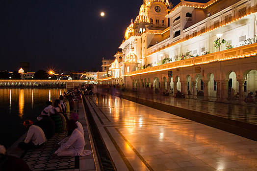 金庙,印度,夜晚,旁遮普,亚洲