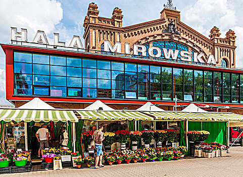 花,货摊,户外,市场,华沙