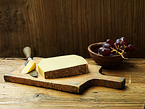 奶酪,切菜板,小,木碗,葡萄