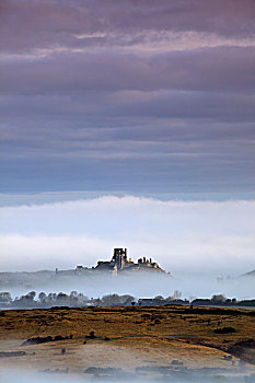 英格兰,多西特,城堡,雾气
