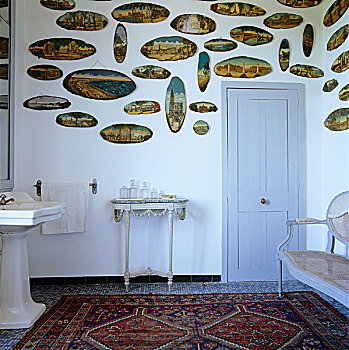 墙壁,浴室,装饰,传统,法国,场景,涂绘,木质,展示,现代,明信片
