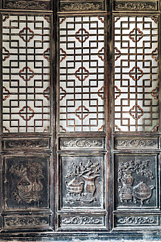 中式雕花木格门窗,河南省巩义市康百万庄园建筑