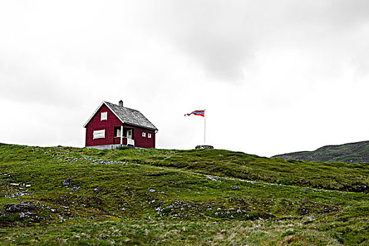 红色,小屋,挪威