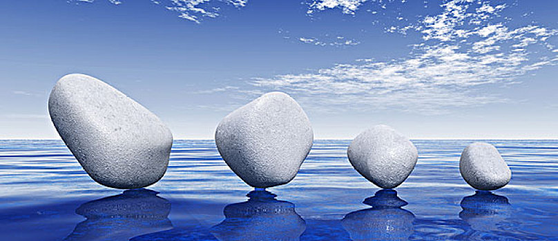 白人,石头,蓝色背景,水