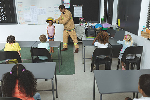 消防员,教育,学生,火灾,安全,教室