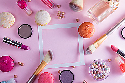 化妆,商品,蛋白杏仁饼干,留白,粉色背景