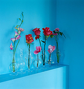 鲜明,精美,安放,一个,花,透明,玻璃花瓶,盛开,架子,蓝色,客厅,18世纪,房子,荷兰
