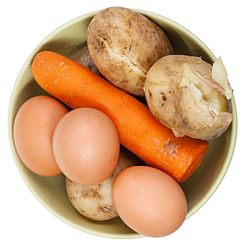 俯视,煮蛋,胡萝卜,土豆