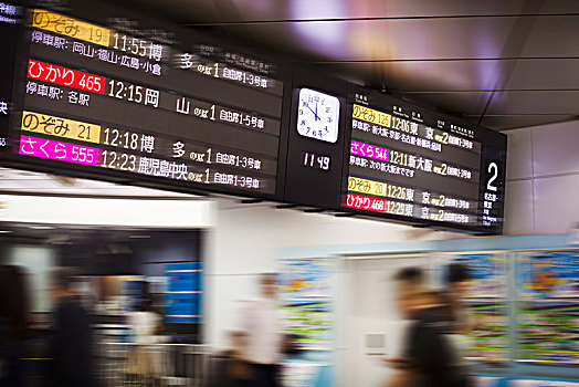 特写,光亮,离开,信息板,钟表,日本,火车站