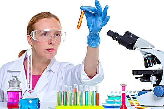 化学品,实验室,科学家,女人,看,试管