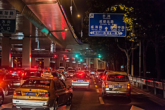 交通,道路,夜晚,上海,中国,亚洲