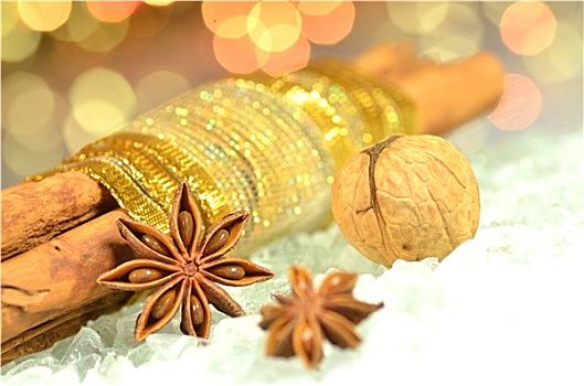 圣诞季节,肉桂棒,大料,星,胡桃,背景