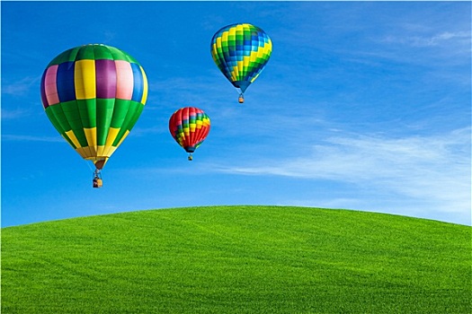 热气球,飞跃,绿色,地点