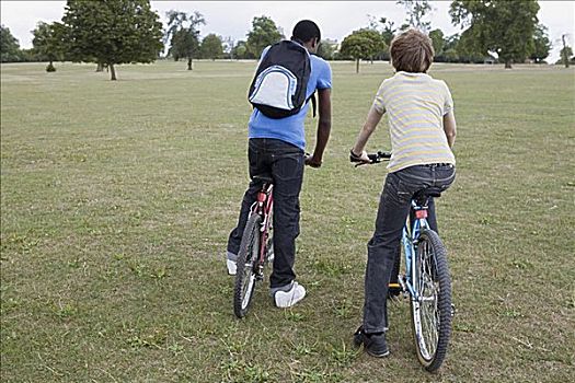 男孩,骑,自行车,公园