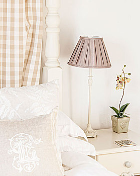 床头灯,灯罩,靠近,兰花