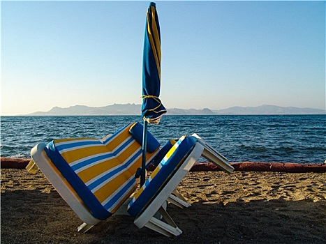 太阳椅,遮阳伞,正面,海洋