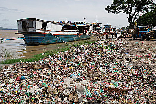 塑料袋,塑料制品,垃圾,河岸,缅甸,伊洛瓦底江