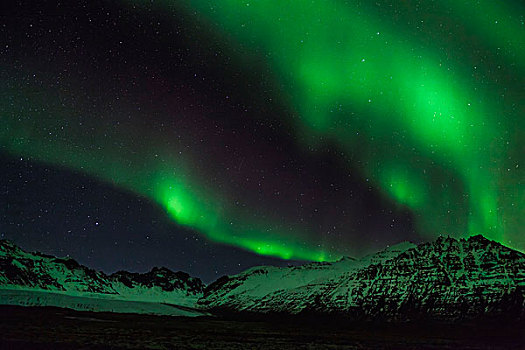 北极光,上方,瓦特纳冰川,国家公园,冬天,瓦特纳冰川国家公园,冰河,欧洲,北欧,冰岛