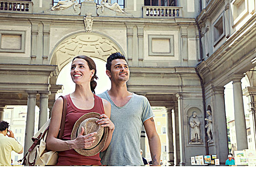 情侣,出游,乌菲茲美术馆,佛罗伦萨,托斯卡纳,意大利