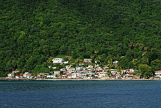 dominica,roseau,view,of,colorful,villages,south,on,the,green,hills