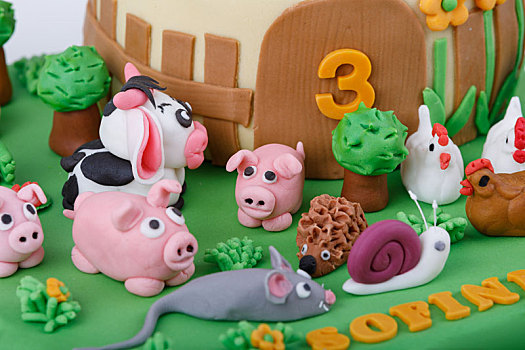 生日蛋糕,农场,杏仁蛋白软糖,动物