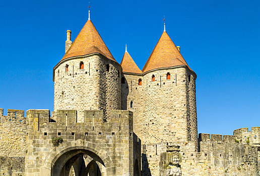 塔,入口,大门,中世纪,要塞,卡尔卡松尼