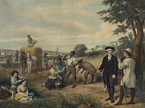 生活,乔治-华盛顿,农民,板画,描绘
