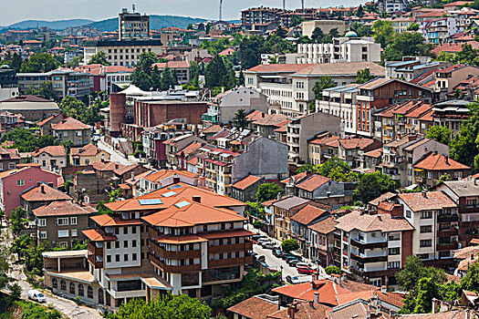 保加利亚,中心,山,大特尔诺沃,俯视图,新,城市,老城