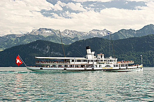 桨轮船,韦吉斯,琉森湖,瑞士,欧洲