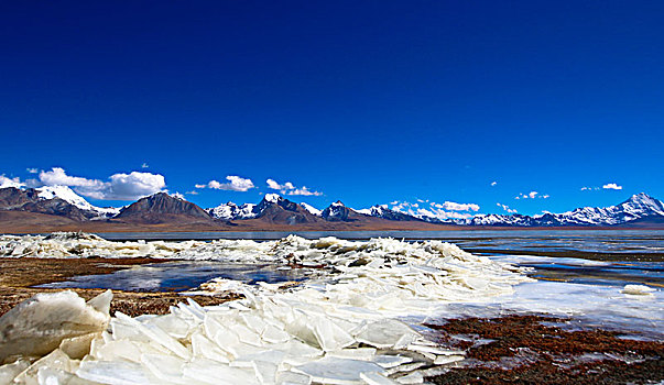 雪山下的湖泊