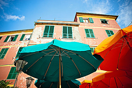 绿色,黄色,内庭,伞,旁侧,建筑,维纳扎,利古里亚,意大利