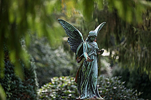 天使,雕塑,风化,墓地,汉堡市