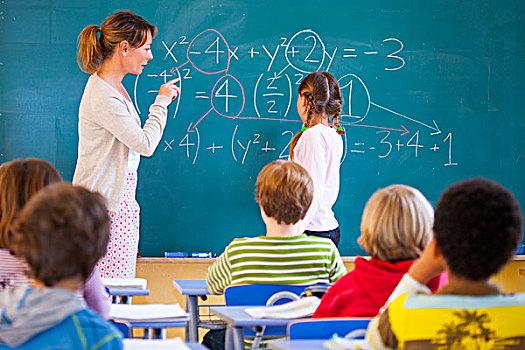 小学,教师,解释,公式,教室,黑板