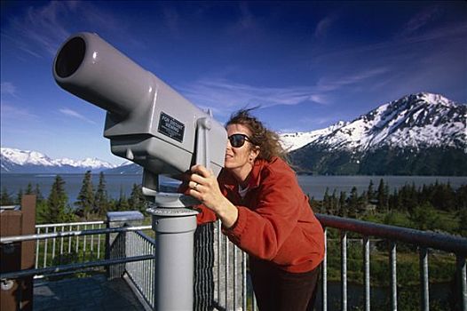 游人,望远镜,鸟,特纳甘湾,楚加奇州立公园