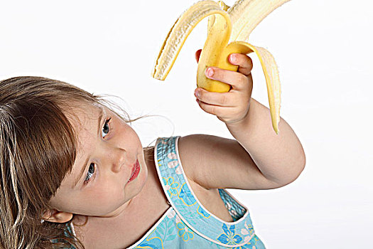 小女孩,拿着,香蕉,棚拍