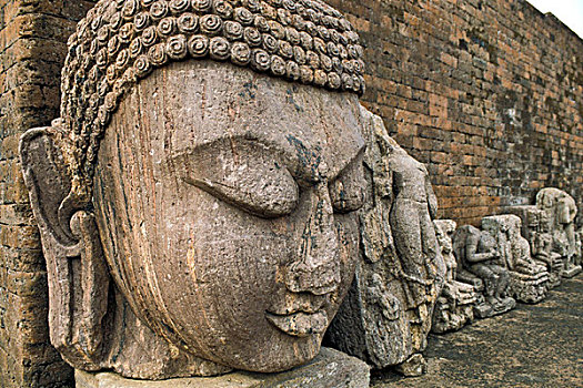 大佛,头部,遗迹,佛教,寺院,勒德纳吉里,奥里萨帮,东印度,印度,亚洲