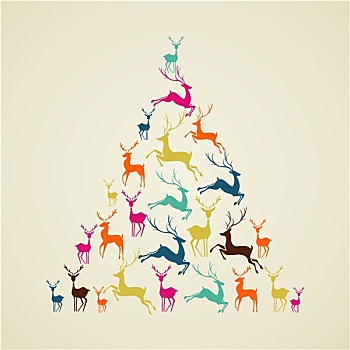 圣诞快乐,驯鹿,松树,形状,矢量