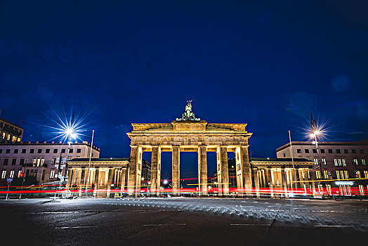 勃兰登堡门,痕迹,灯,光亮,夜晚,柏林,德国,欧洲