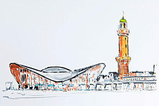 灯塔,建筑,波罗的海,梅克伦堡前波莫瑞州,绘画,德国