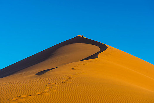 女人,走,向上,巨大,沙丘,纳米比诺克陆夫国家公园,纳米比亚,非洲
