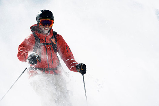 男性,滑雪,遮盖,粉状雪,山坡,隆河阿尔卑斯山省,法国