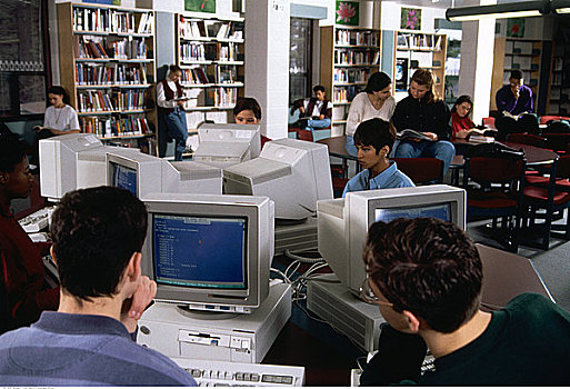 学生,电脑,图书馆