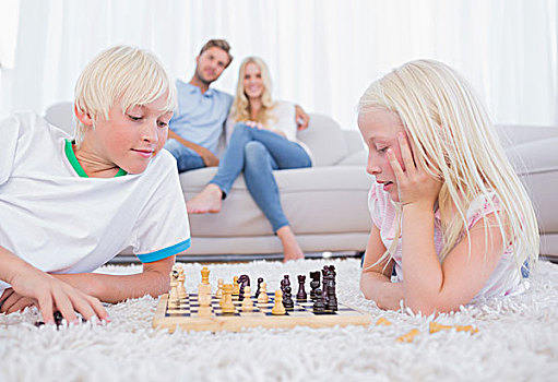 可爱,兄弟姐妹,玩,下棋,地毯