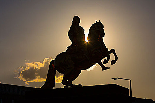 骑手,逆光,骑马雕像,萨克森,国王,市场,德累斯顿-新城,德国,欧洲