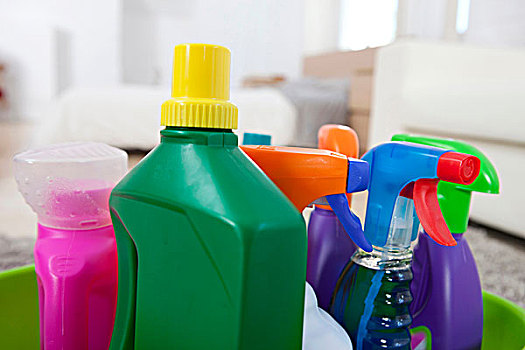 彩色,清洁产品,塑料瓶,厨房操作台