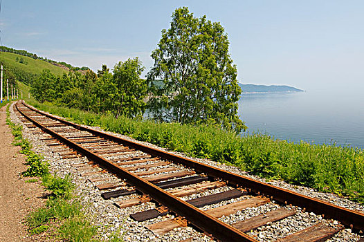 铁路,贝加尔湖,伊尔库茨克,区域,西伯利亚,俄罗斯联邦,欧亚大陆
