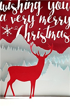圣诞快乐,冬天,剪纸,艺术,鹿,卡片