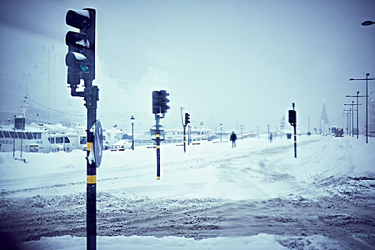路标,积雪,街道,冬天